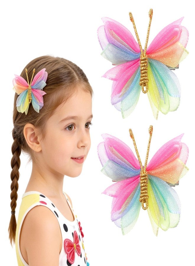 Aeaocvo 2 Pcs Tulle Mesh Hair Bow Pins, Colorful Butterfly Hair Accessories, Birthday Dress Outfit Decor Accessories Gift for Teens Toddler Girls Children Kids Women - Image 1